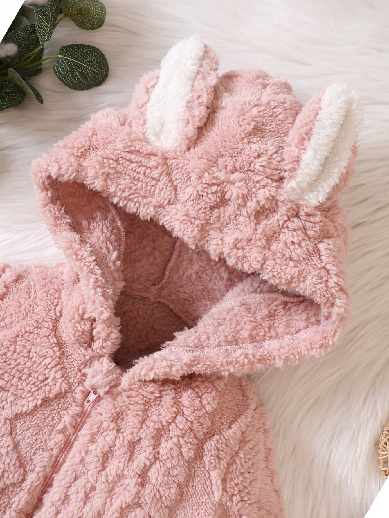 Baby Girl Teddy Jumpsuit – 3D Ear Design Hooded Zip-Up Romper | Newborn-24M