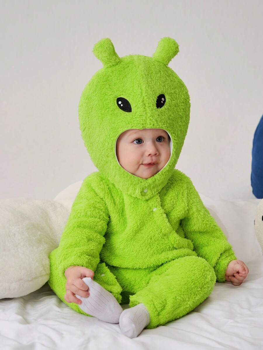 Baby Alien Fleece Jumpsuit & Hat Halloween Costume (Age Newborn-12M)