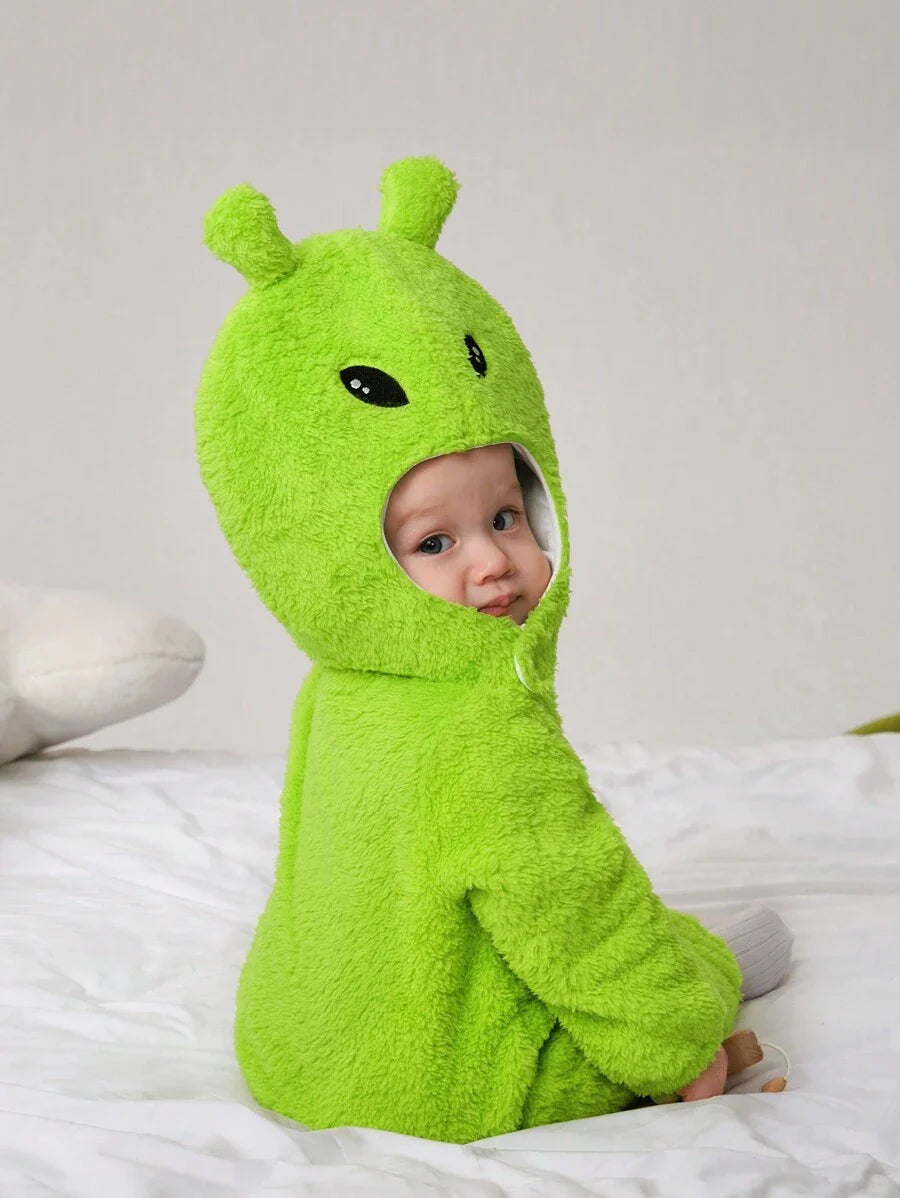 Baby Alien Fleece Jumpsuit & Hat Halloween Costume (Age Newborn-12M)