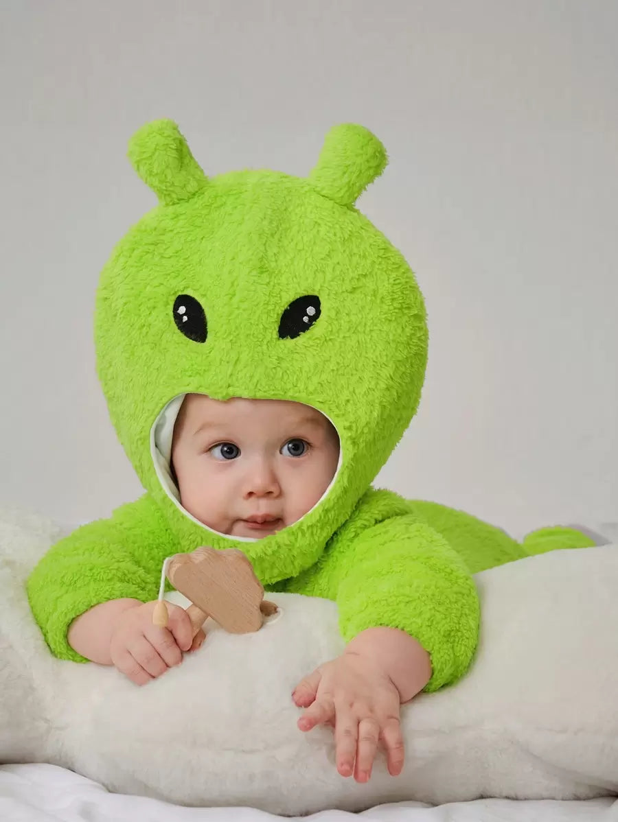 Baby Alien Fleece Jumpsuit & Hat Halloween Costume (Age Newborn-12M)