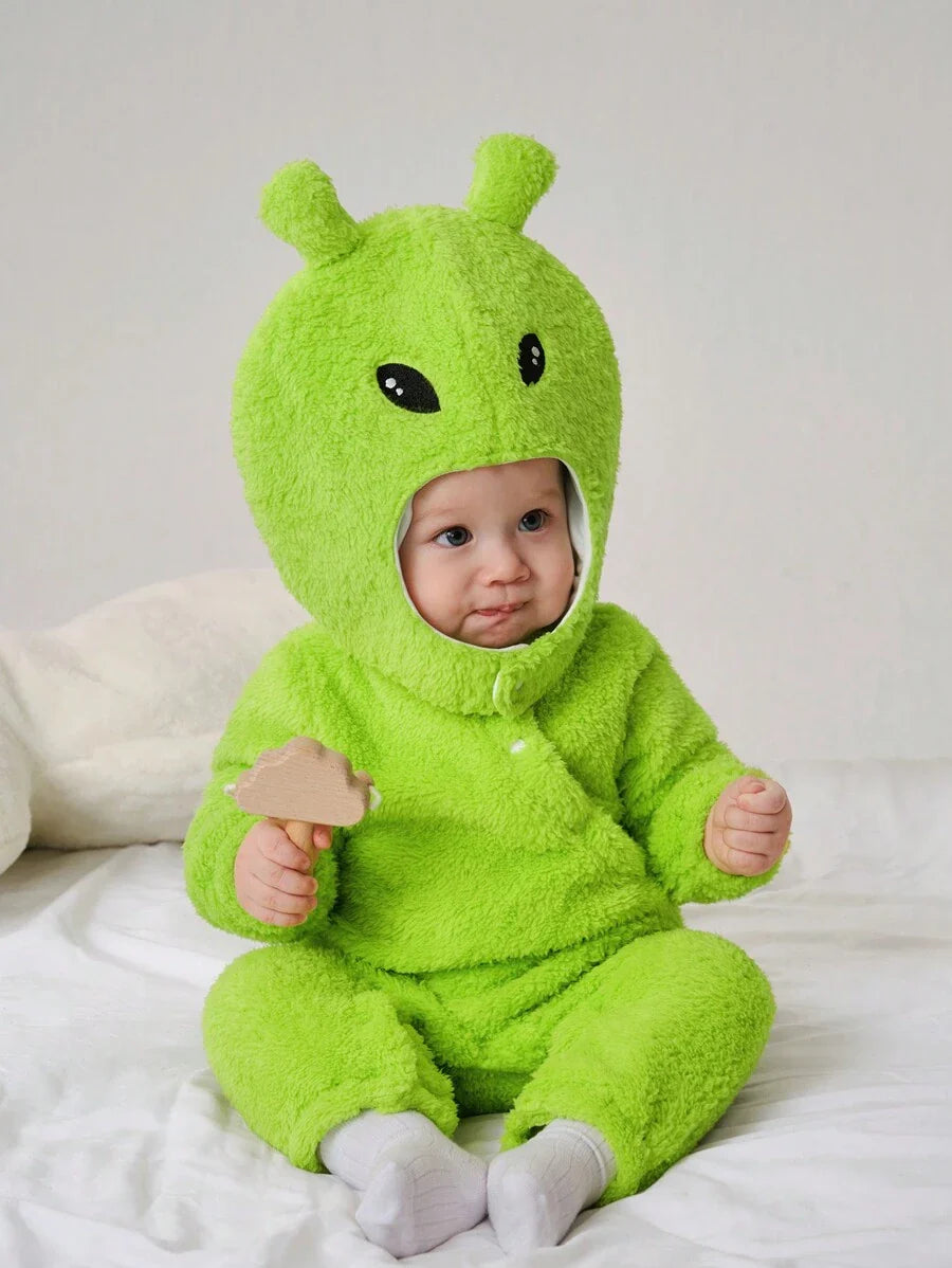 Baby Alien Fleece Jumpsuit & Hat Halloween Costume (Age Newborn-12M)