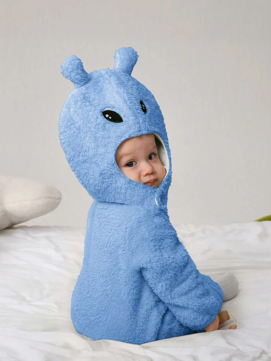 Baby Alien Fleece Jumpsuit & Hat Halloween Costume (Age Newborn-12M)