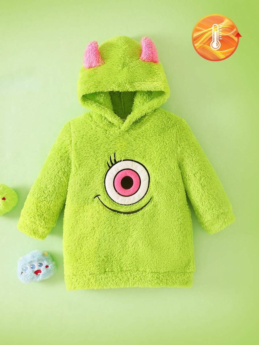 Baby/Toddler Girls Green Embroidered Fleece Hooded Jumpsuit – Cozy Autumn/Winter One-Piece | Ages 3M–3Y