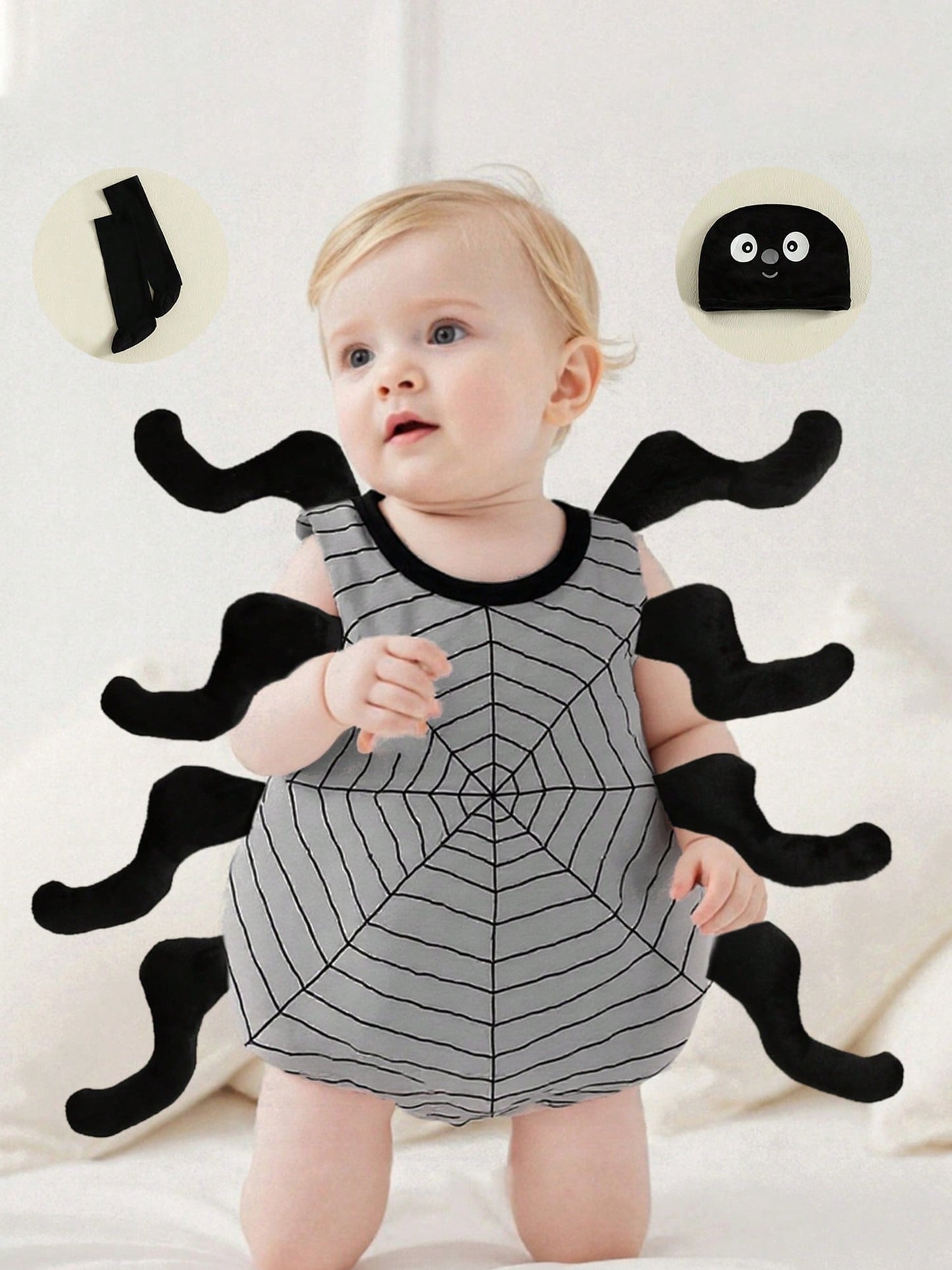 Spider Halloween Costume – 3-Piece Baby & Toddler Set | Sleeveless Romper, Socks & Hat (3M–3Y)
