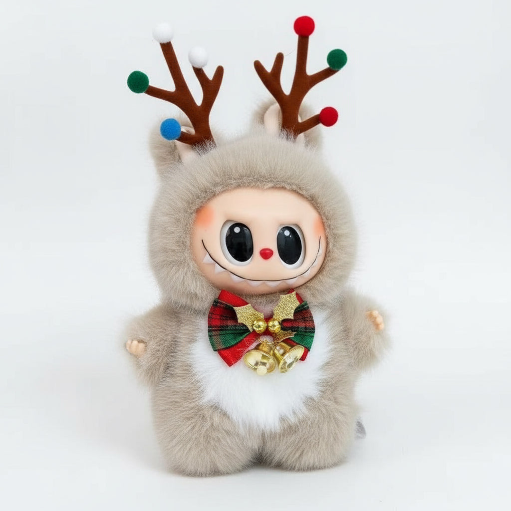 Labubu Christmas Plush Pendant – Elk Doll Keychain | Cute Character Bag Charm & Holiday Gift Grey