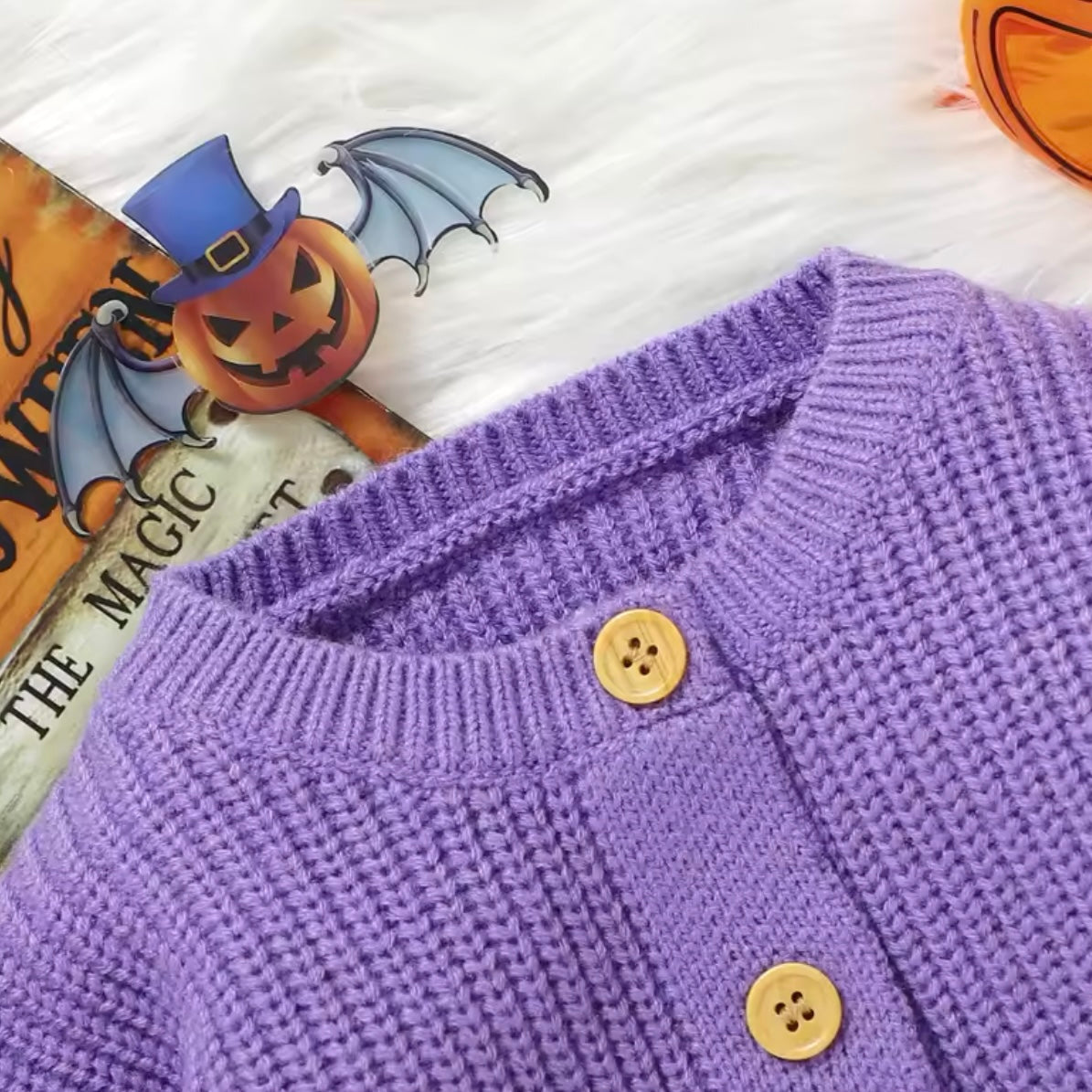 Baby Purple Halloween Knitted Cardigan (Age 9M-3YRS)