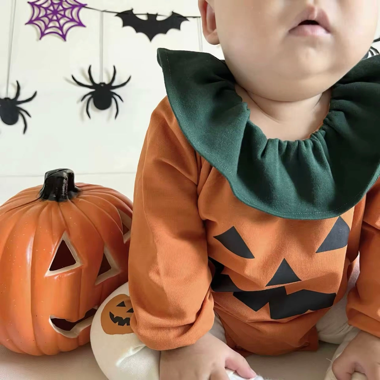 Baby Orange Pumpkin Romper & Tights (Age Newborn - 24M)