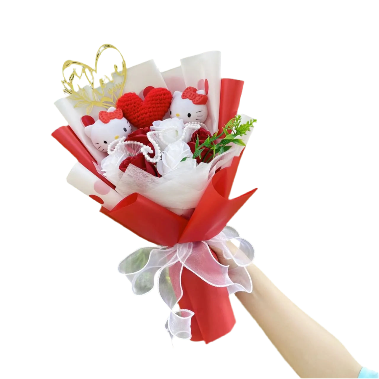 Plush Miss Kitty Stuffed Gift Flower Bouquet