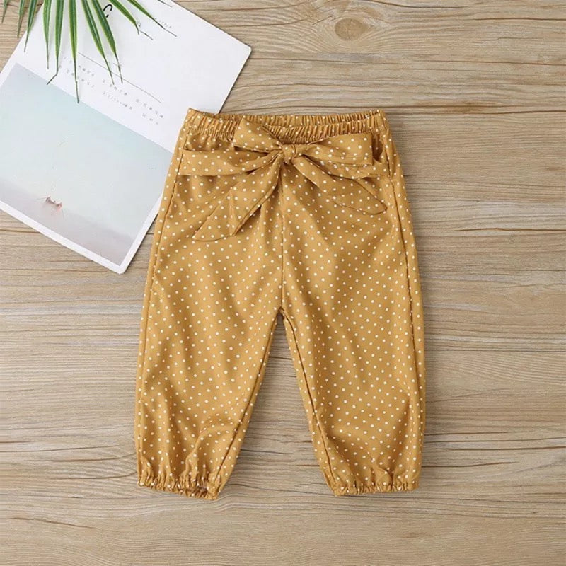 Baby Girls Yellow “Lovely” Bodysuit & Polka Dot Trousers Set (Age 3M-24M)