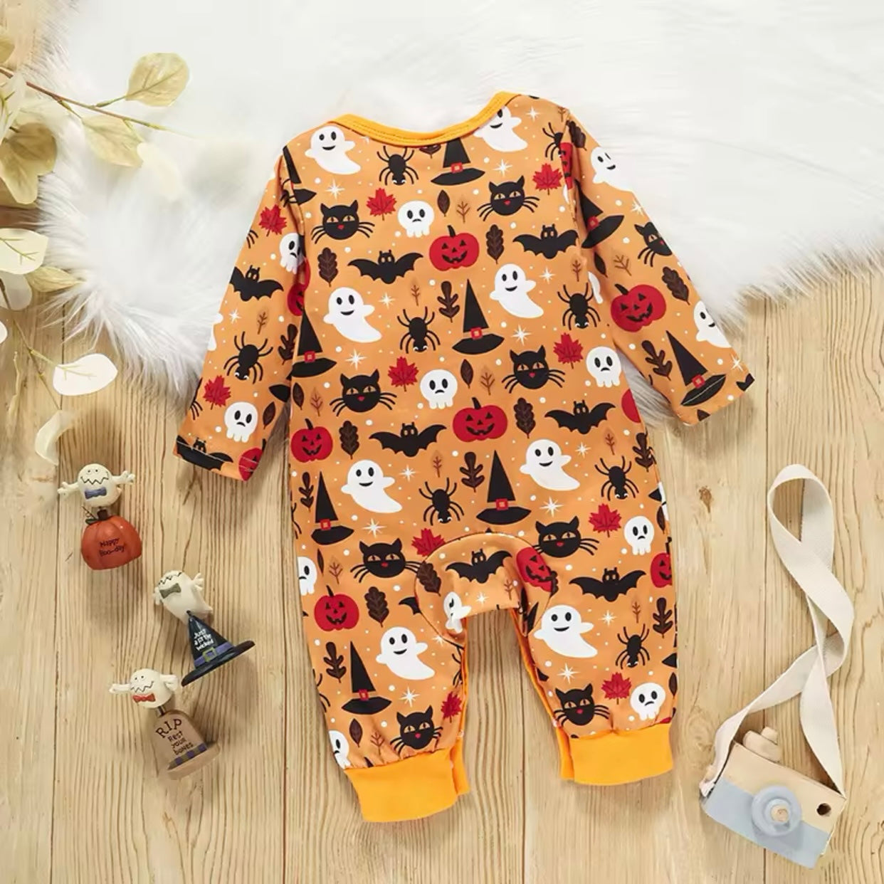 Baby Orange Halloween Romper (Age Newborn - 18M)
