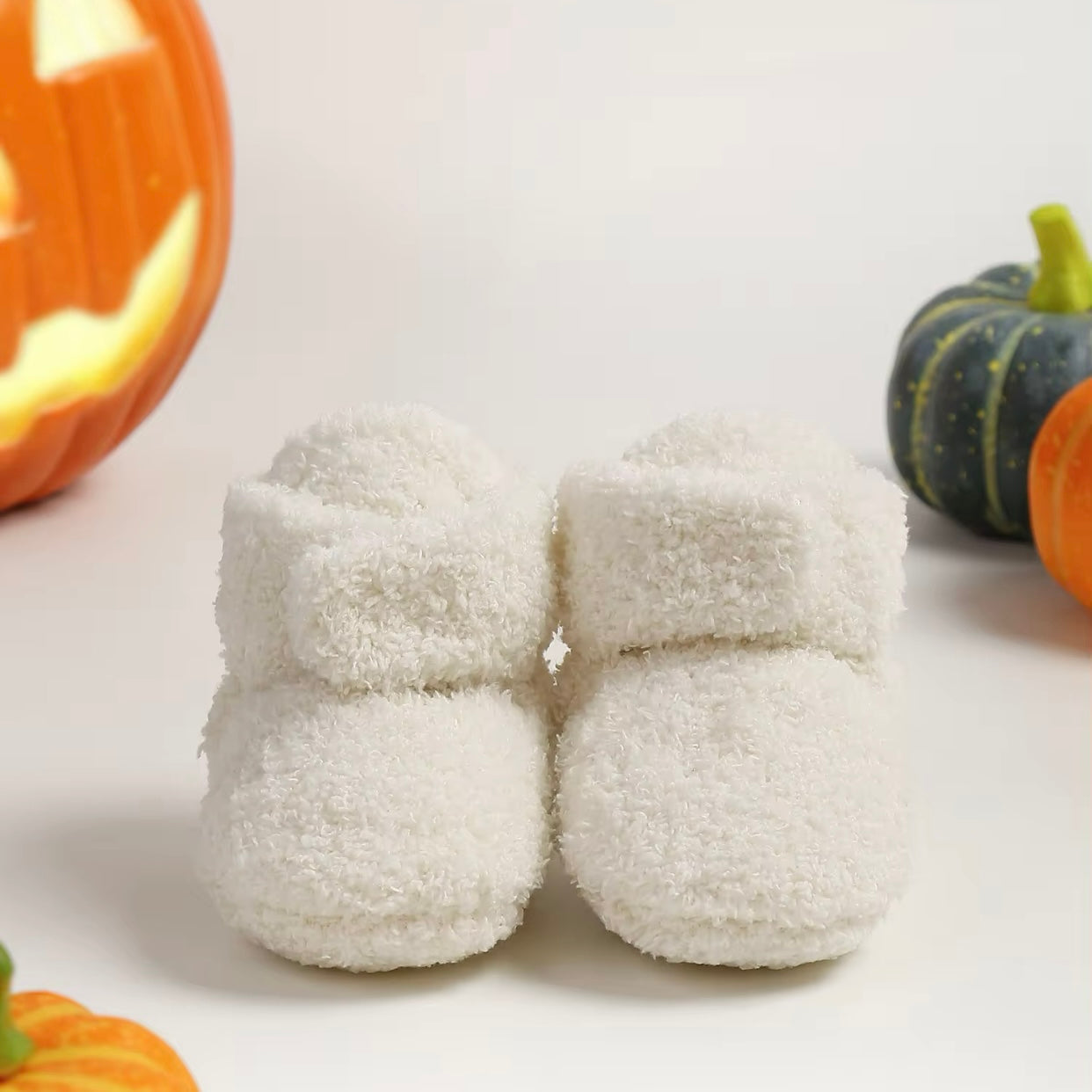 Baby Fleece Pumpkin Fluffy Halloween Booties (Age Newborn - 18M)