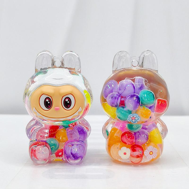 Labubu Acrylic Quicksand Keychain – Glow Bubble Bead Pendant
