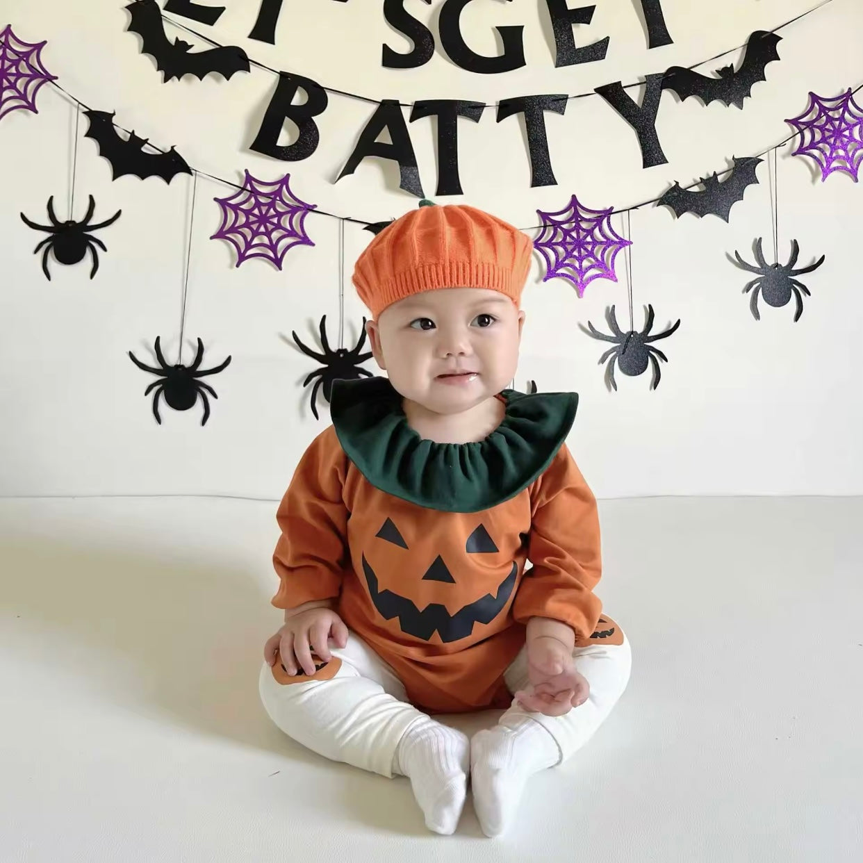 Baby Orange Pumpkin Romper & Tights (Age Newborn - 24M)