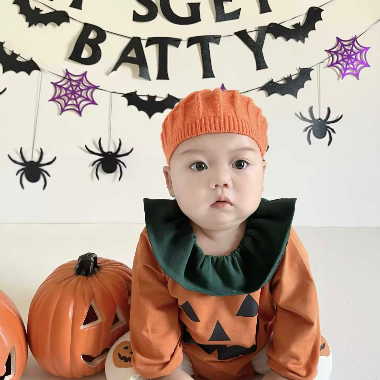 Baby Orange Pumpkin Romper & Tights (Age Newborn - 24M)