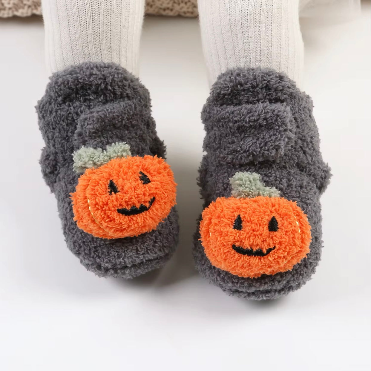 Baby Fleece Pumpkin Fluffy Halloween Booties (Age Newborn - 18M)