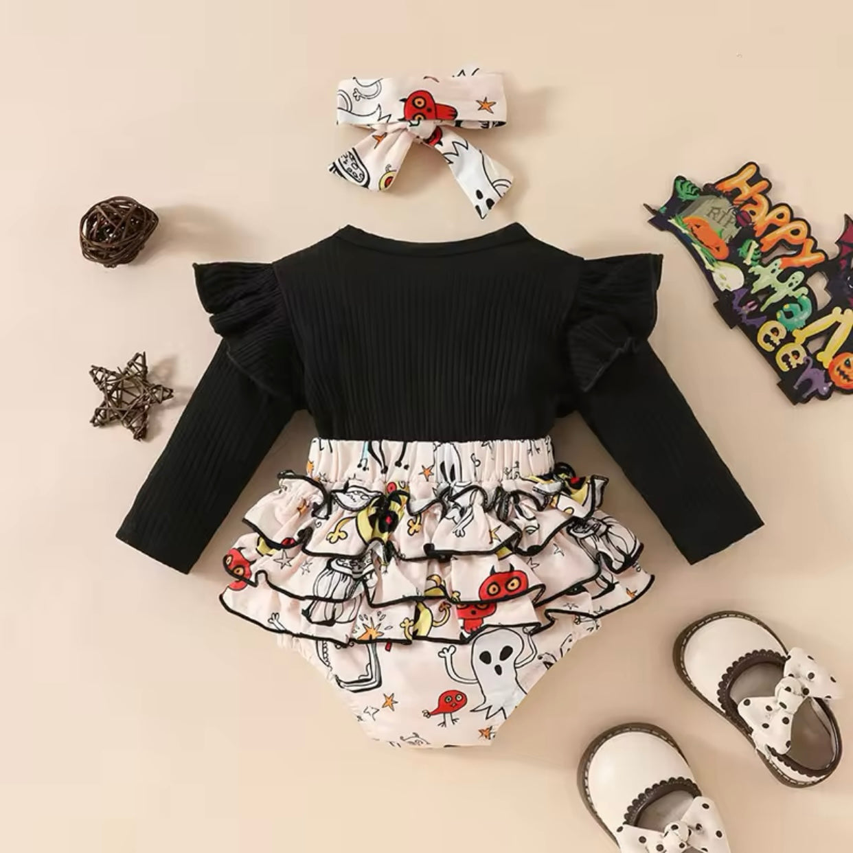Baby Girls Halloween Romper & Headband (Age Newborn - 18M)