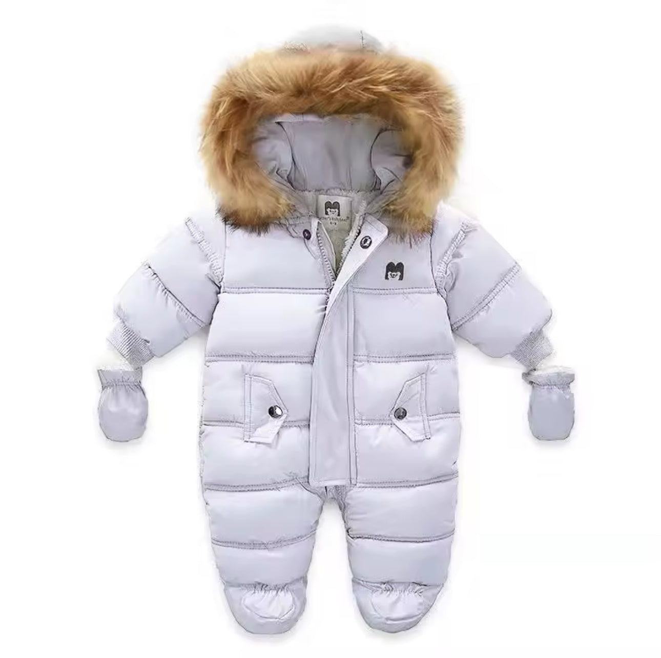 Baby Girls / Boys Hooded Fur Down Padded Jumpsuit (Age 3m-18m)