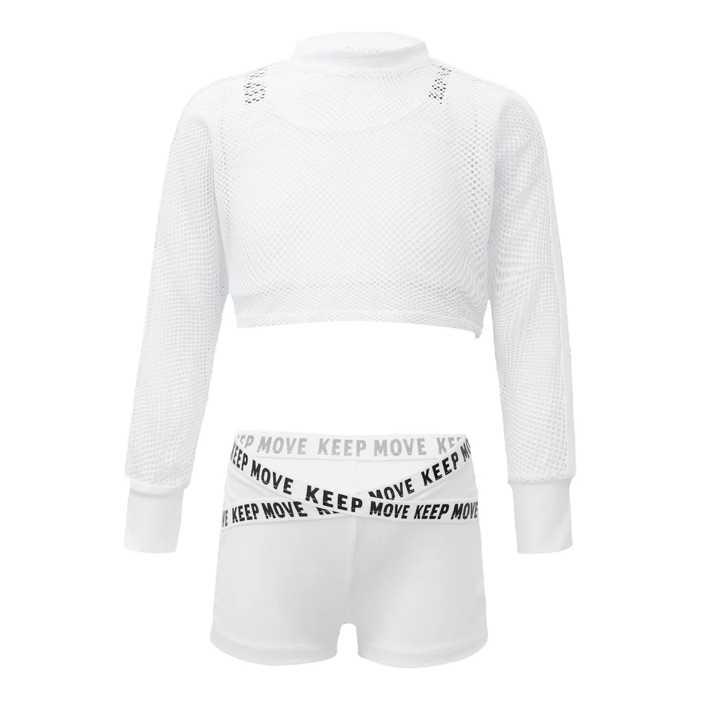 Girls Sport Suit Vest Crop Top & Net Cover Up Top & Shorts Set (Age 6-16 YRS)