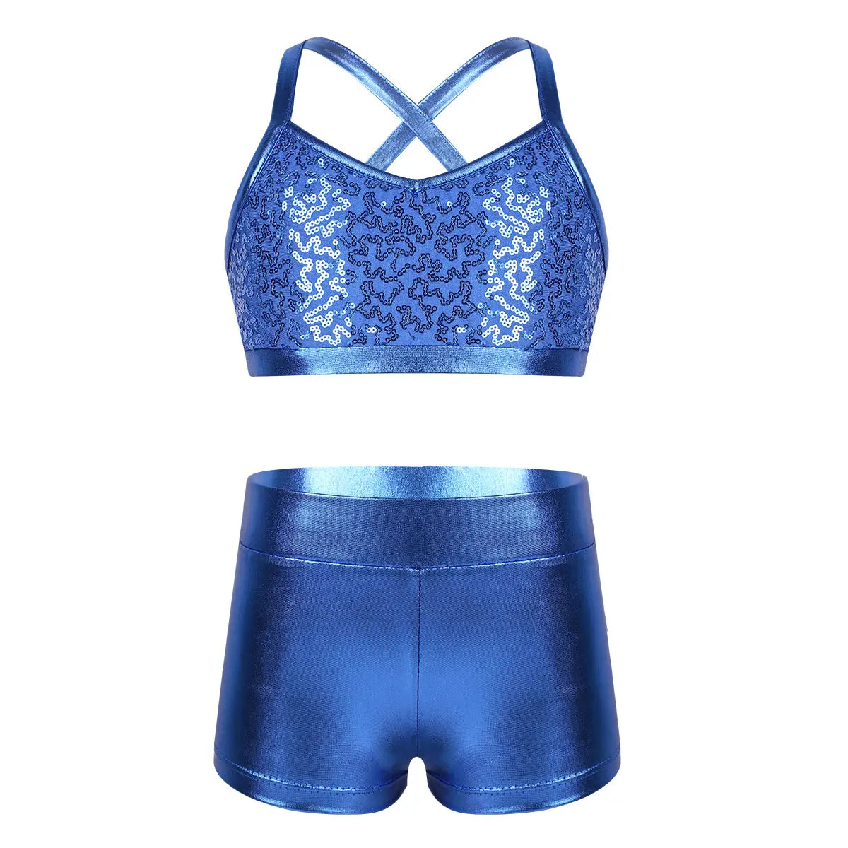 Girls Dance Gymnastics Leotard Sequin Top & Shorts (Age 6-14 YRS)