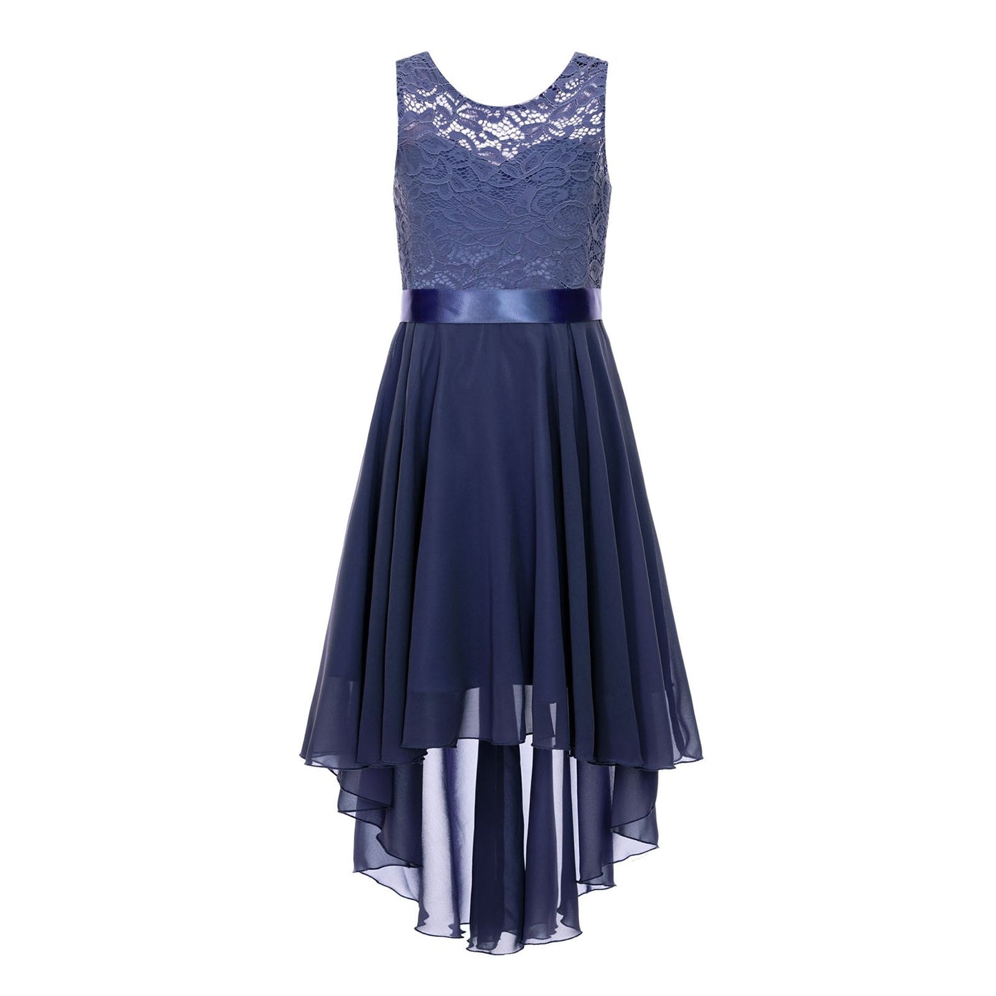 Girls Lace Floaty Dipped Hem Dress (Age 6-16 Years) Navy