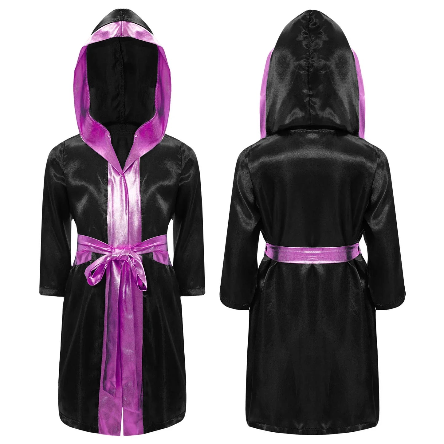 Boys Boxing Robe Costume Long Sleeve Hooded Cloak (Age 6-16YRS)