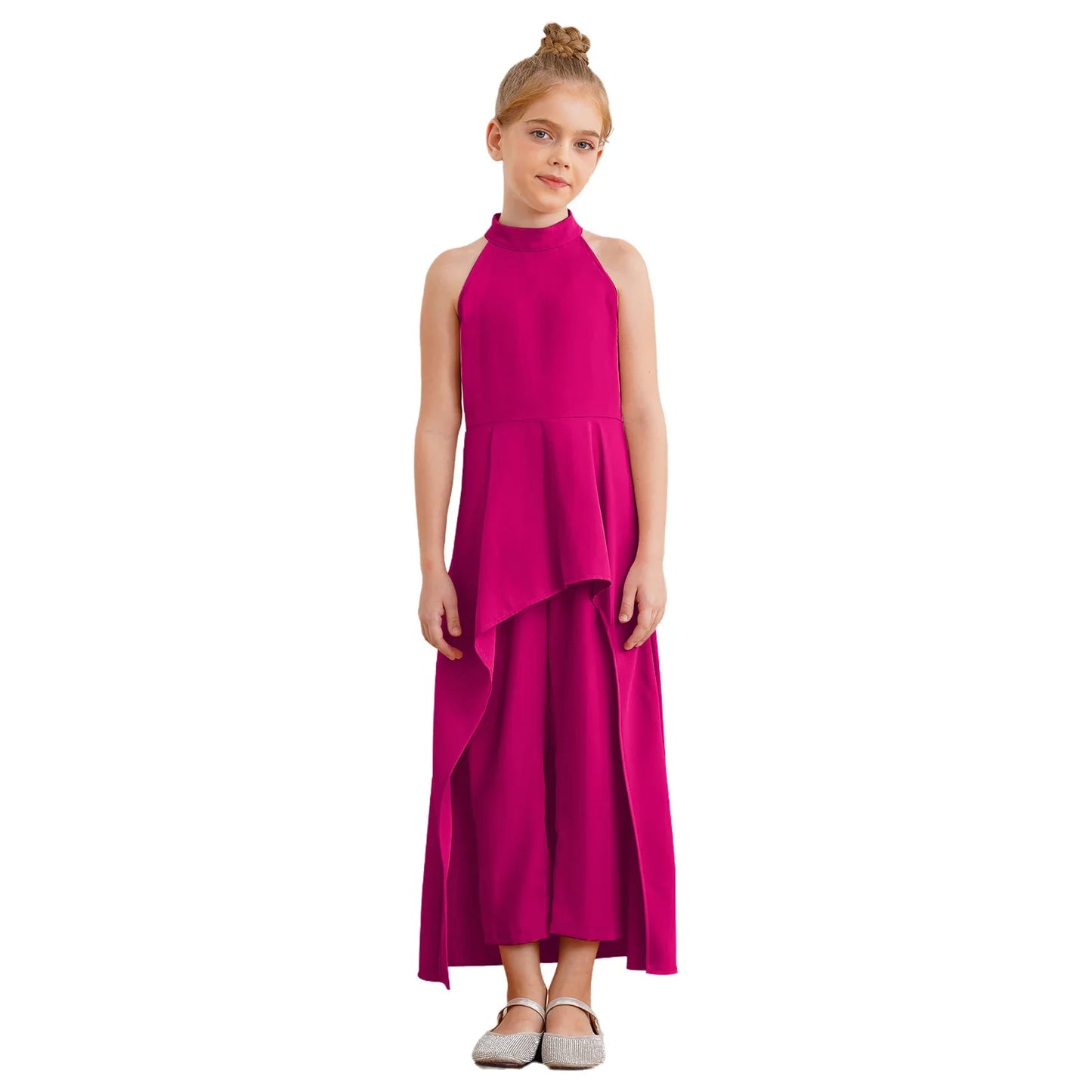 Girls Elegant Sleeveless High-Low Skirted Jumpsuit (Age 6-16YRS)