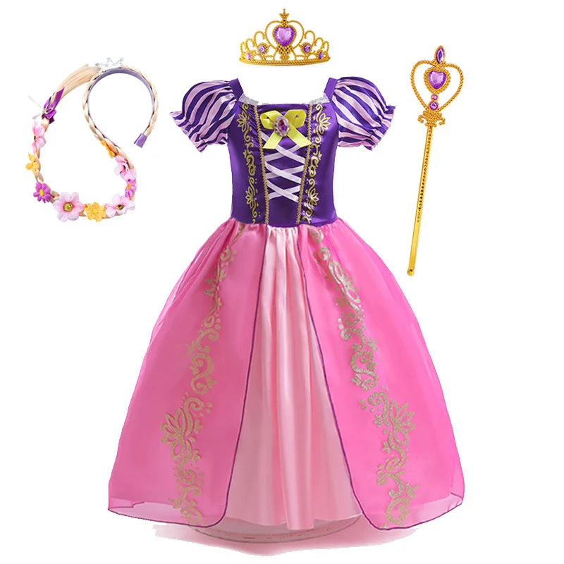 Disney Rapunzel Princess Dress Girl Purple Puff Sleeve Cosplay Tangled Costume Halloween Vestido Kids Birthday Ball Gown Clothes Purple Dress Suit5
