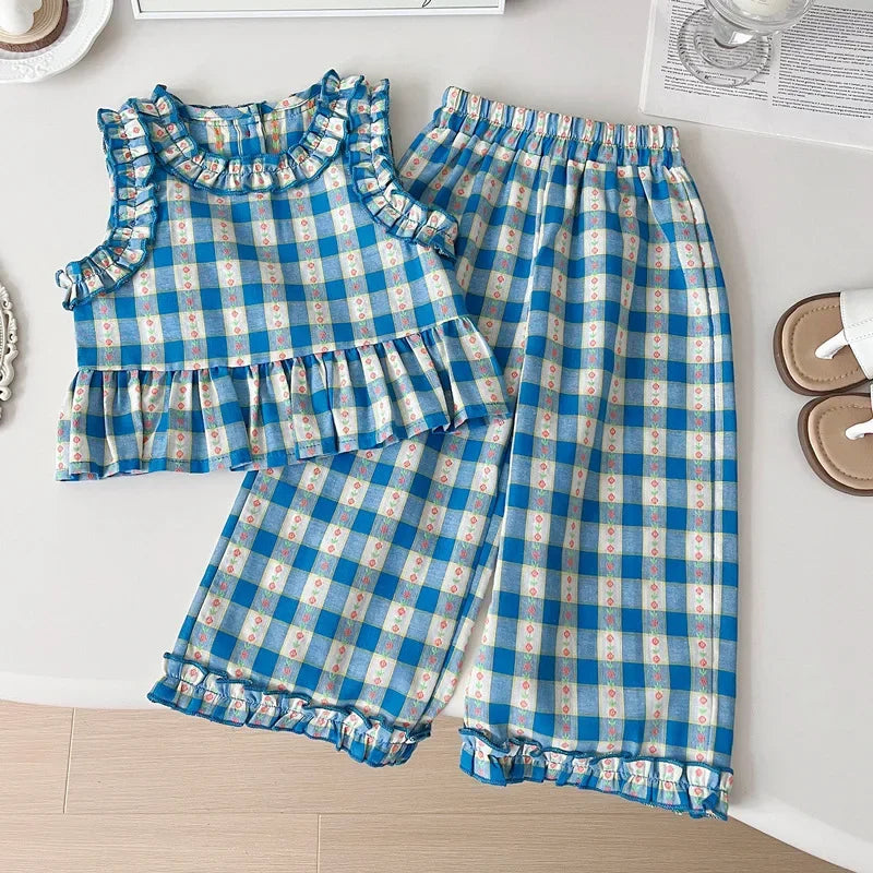 Girls/Boys Plaid Print Top & Wide Leg Trousers & Shorts Set (Age 3-7 YRS)