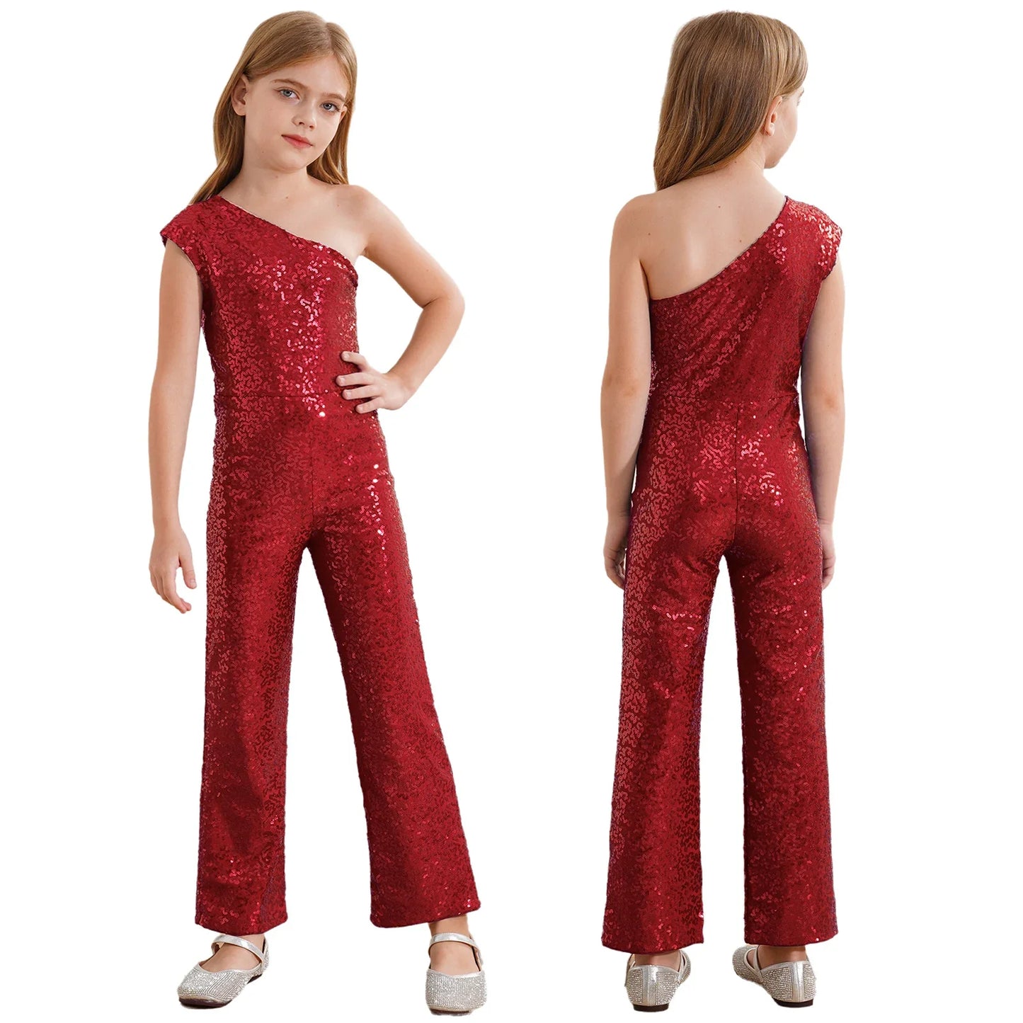 Girls Sequin One Shoulder Jumpsuit (Age 6-16YRS)