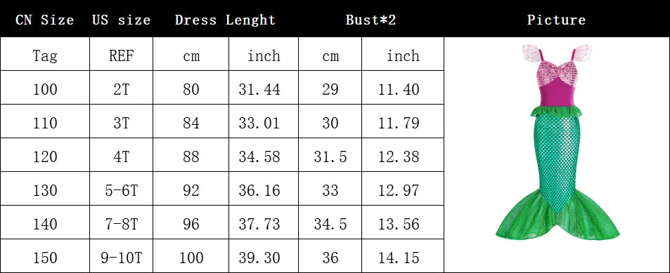 Girls Cosplay Disney Little Mermaid Ariel Prom Princess Costumes Kids Summer Casual Dress Halloween Birthday Party Dress Up 2025