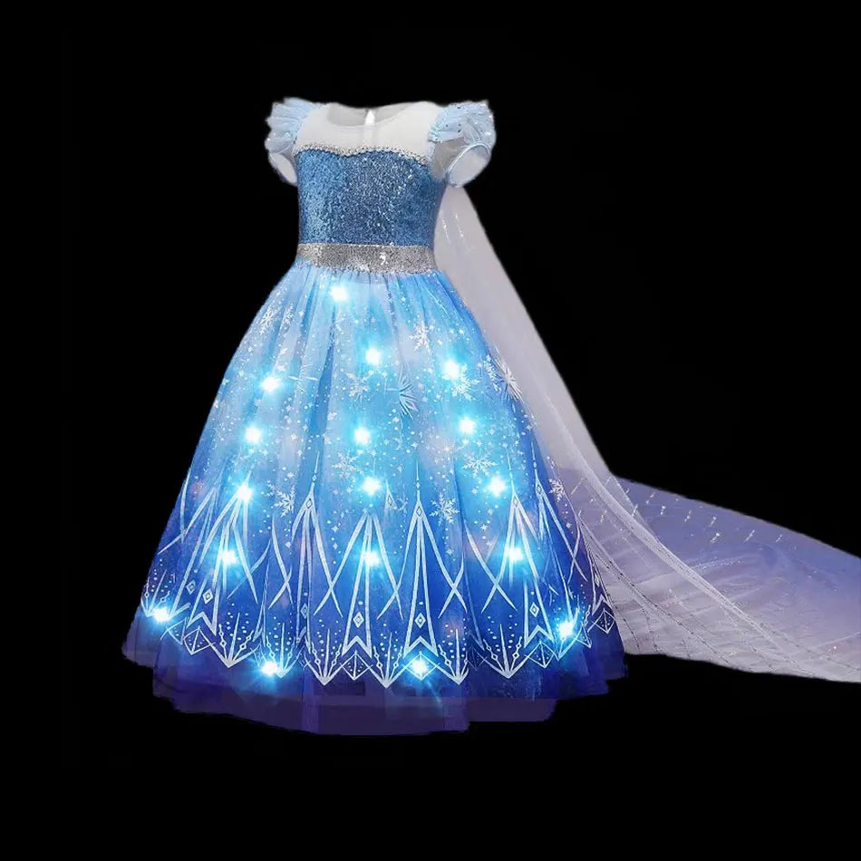 Disney Girl Elsa Role Playing Dress Light Up Kid Halloween Frozen Carnival Apparel Girls Birthday Cosplay Princess Glowing Dress Light up Dress