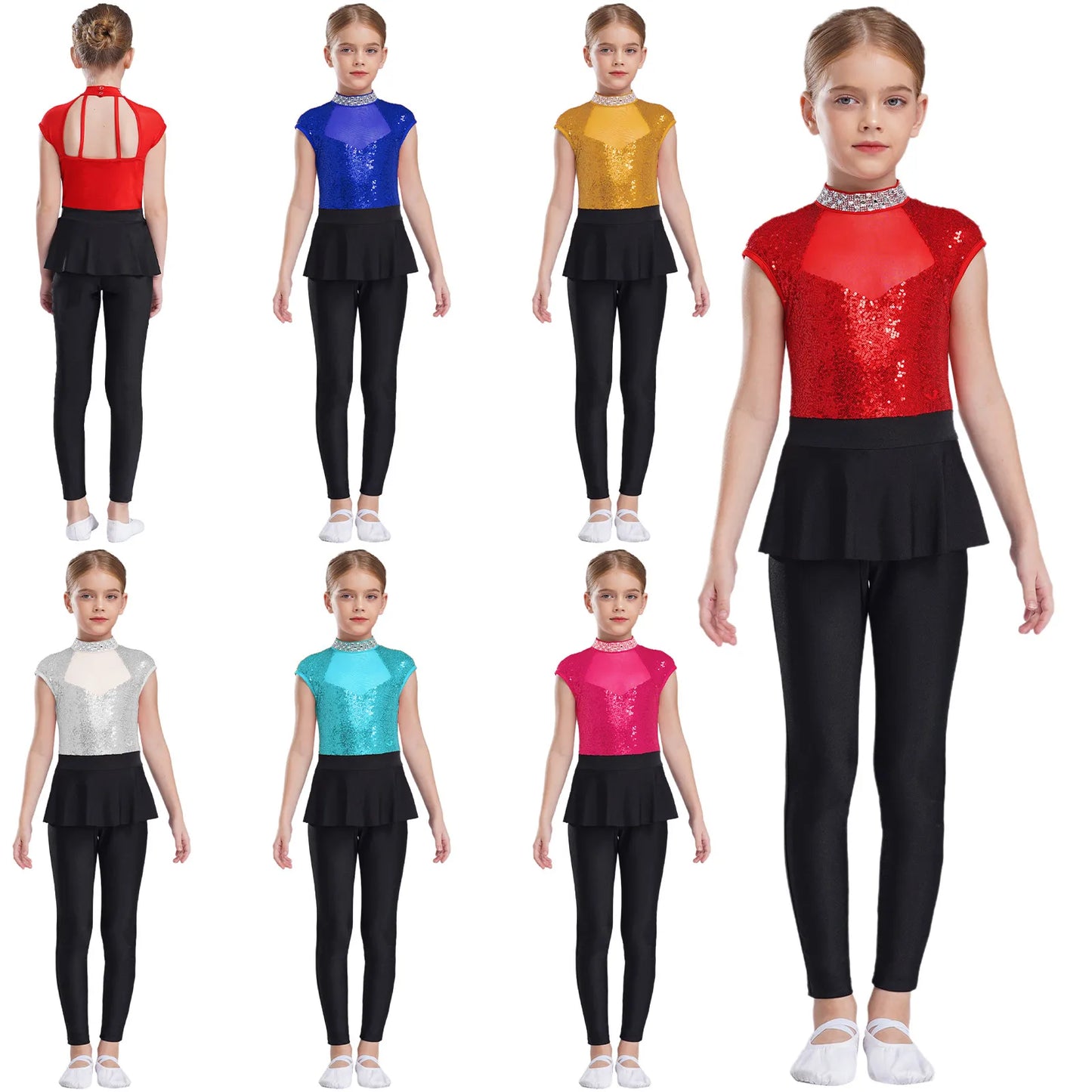 Girls Sleeveless Sequins Peplum Dance Jumpsuit (6-16YRS)
