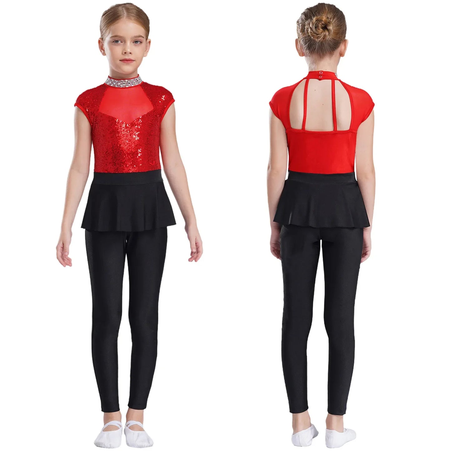 Girls Sleeveless Sequins Peplum Dance Jumpsuit (6-16YRS)