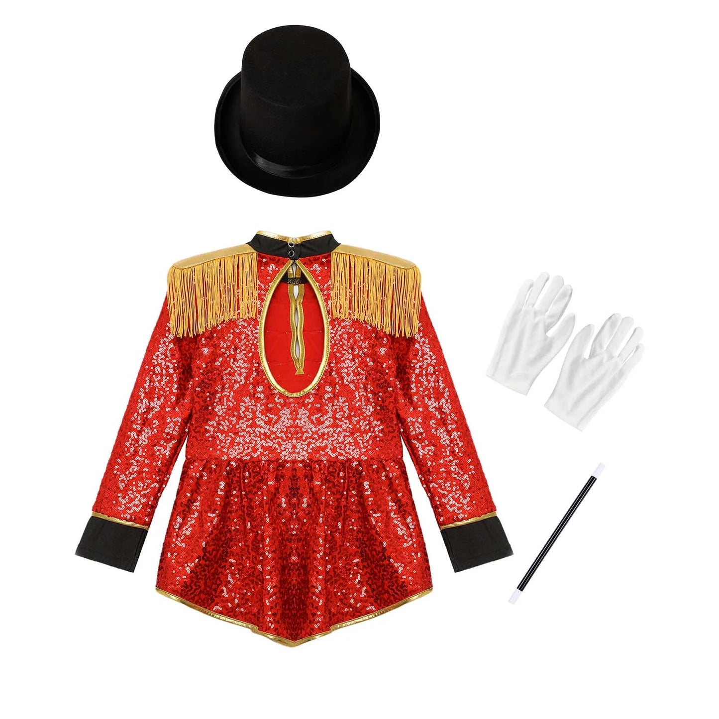 Girls Red Sequin Ringmaster Costume (Age 6-16YRS)
