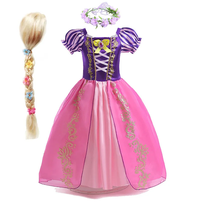 Disney Rapunzel Princess Dress Girl Purple Puff Sleeve Cosplay Tangled Costume Halloween Vestido Kids Birthday Ball Gown Clothes Purple Dress Suit3