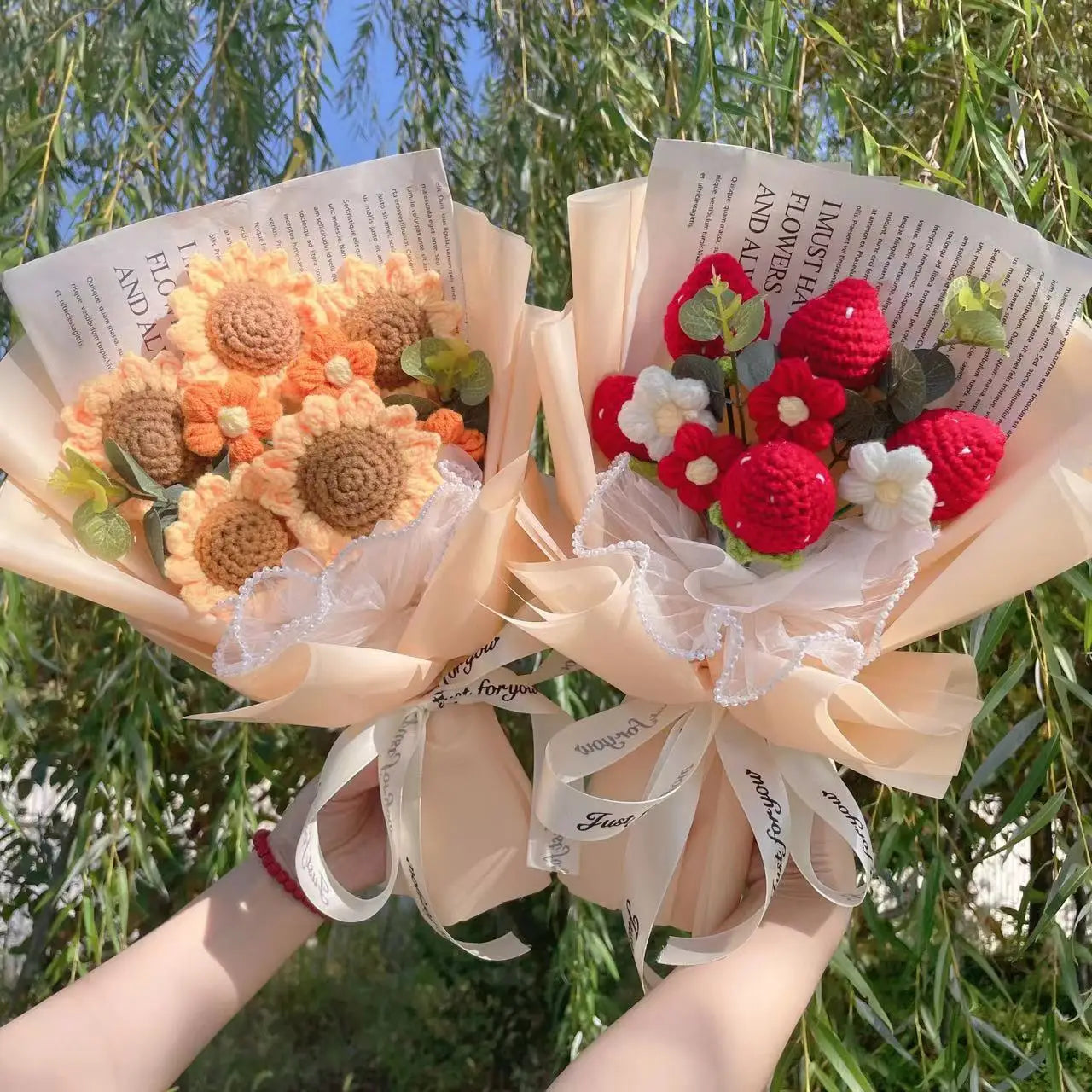 Plush Strawberry Orange Stuffed Flower Gift Bouquets - 40cm