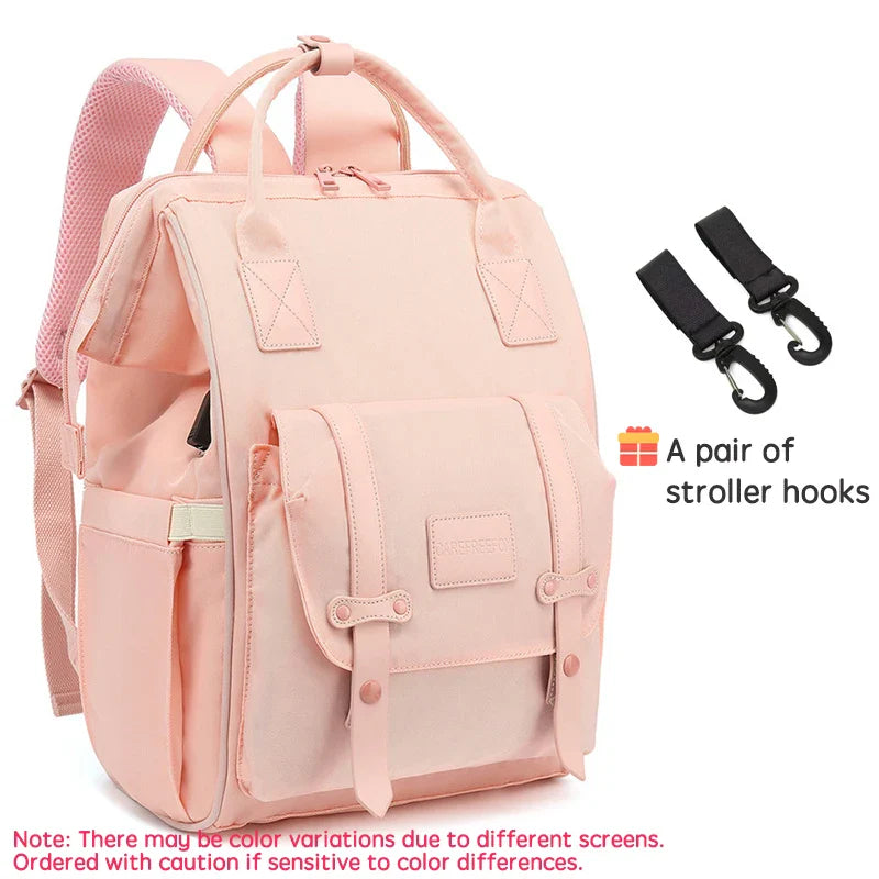 Baby Mummy Nappy Bag With Stroller Hooks Pink
