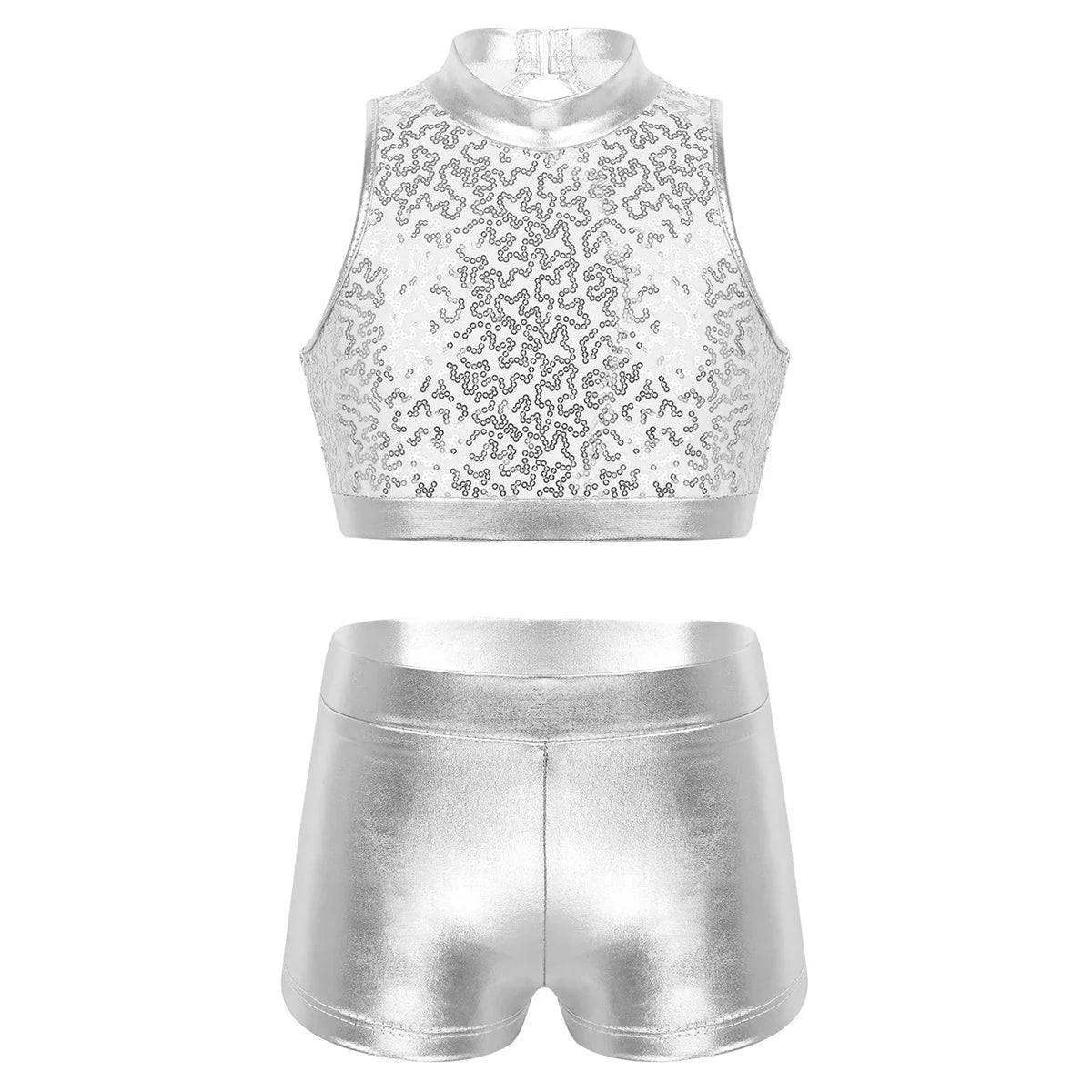 Girls Dance Costume Sequin Crop Top & Shorts Set (Age 6-12 YRS)