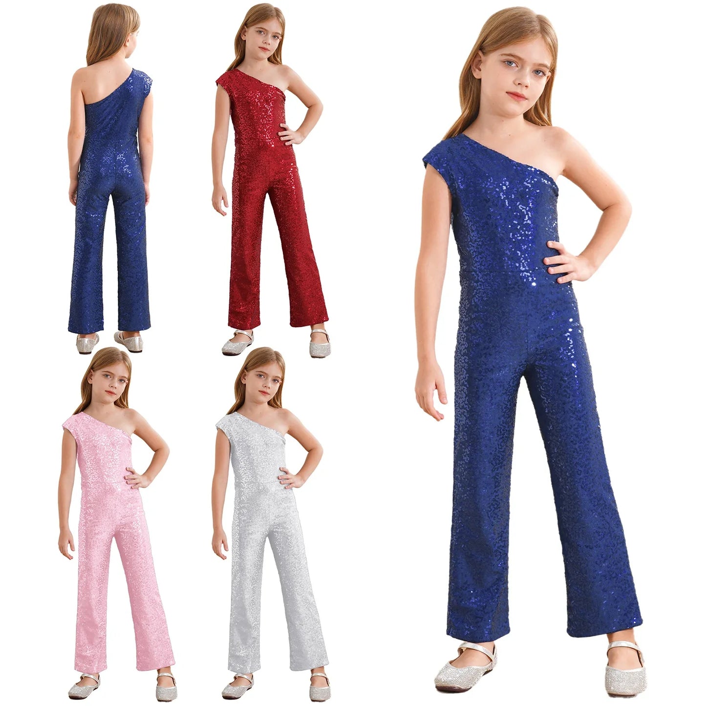 Girls Sequin One Shoulder Jumpsuit (Age 6-16YRS)