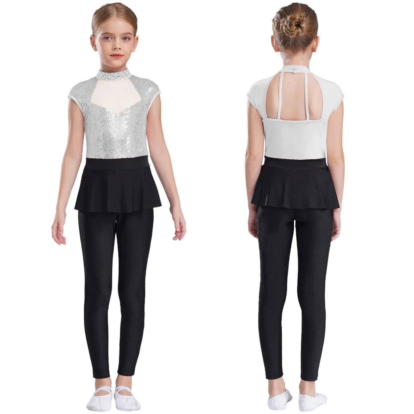 Girls Sleeveless Sequins Peplum Dance Jumpsuit (6-16YRS)