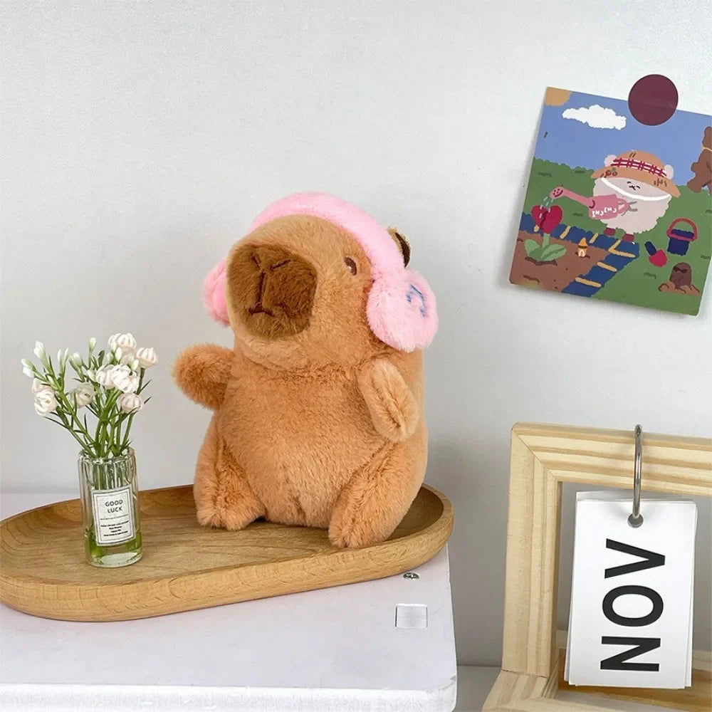 Plush Cute Capybara Stuffed Toy Hoodie with Wings - 12cm Pink-Headphone
