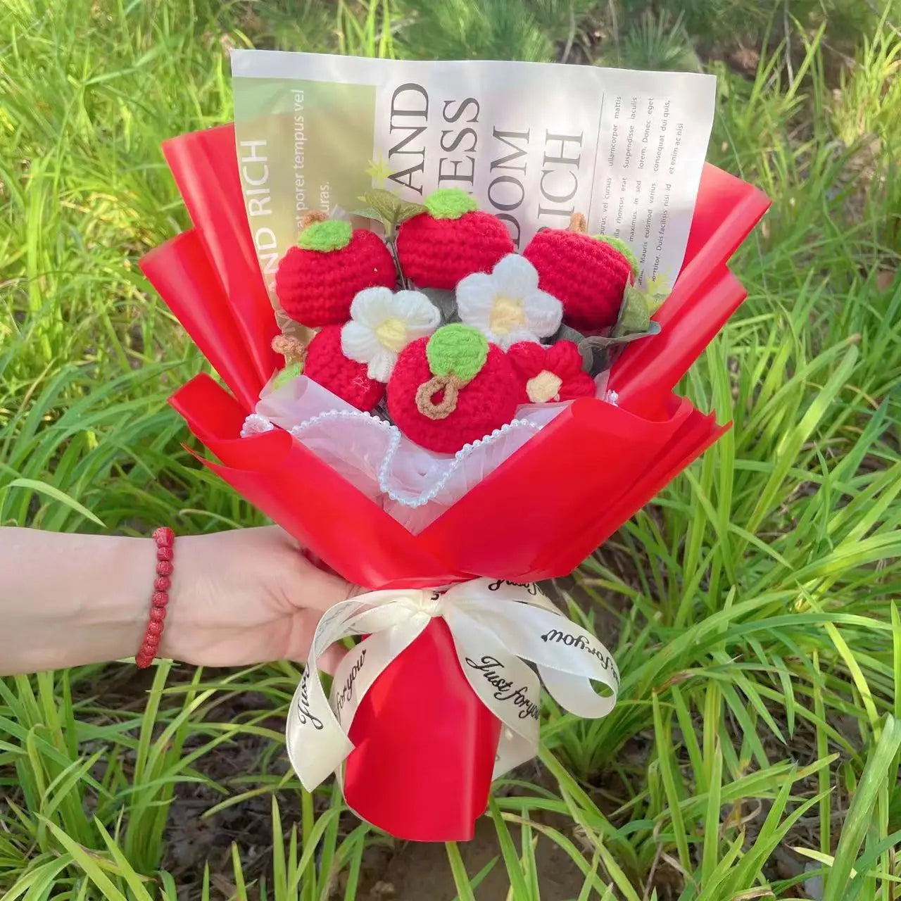 Plush Strawberry Orange Stuffed Flower Gift Bouquets - 40cm