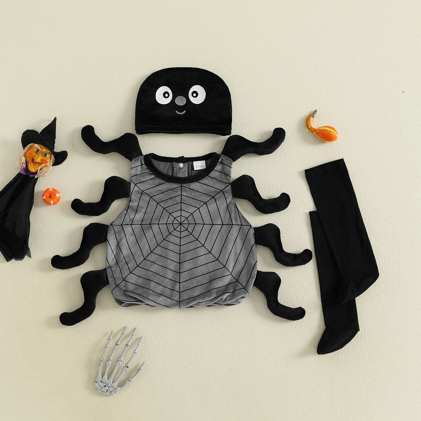 Infant Baby Boy Girl Halloween Spider Cosplay Costume Sleeveless Vest Tops Long Socks Hat 3pcs Sets Party Club Toddler Clothes