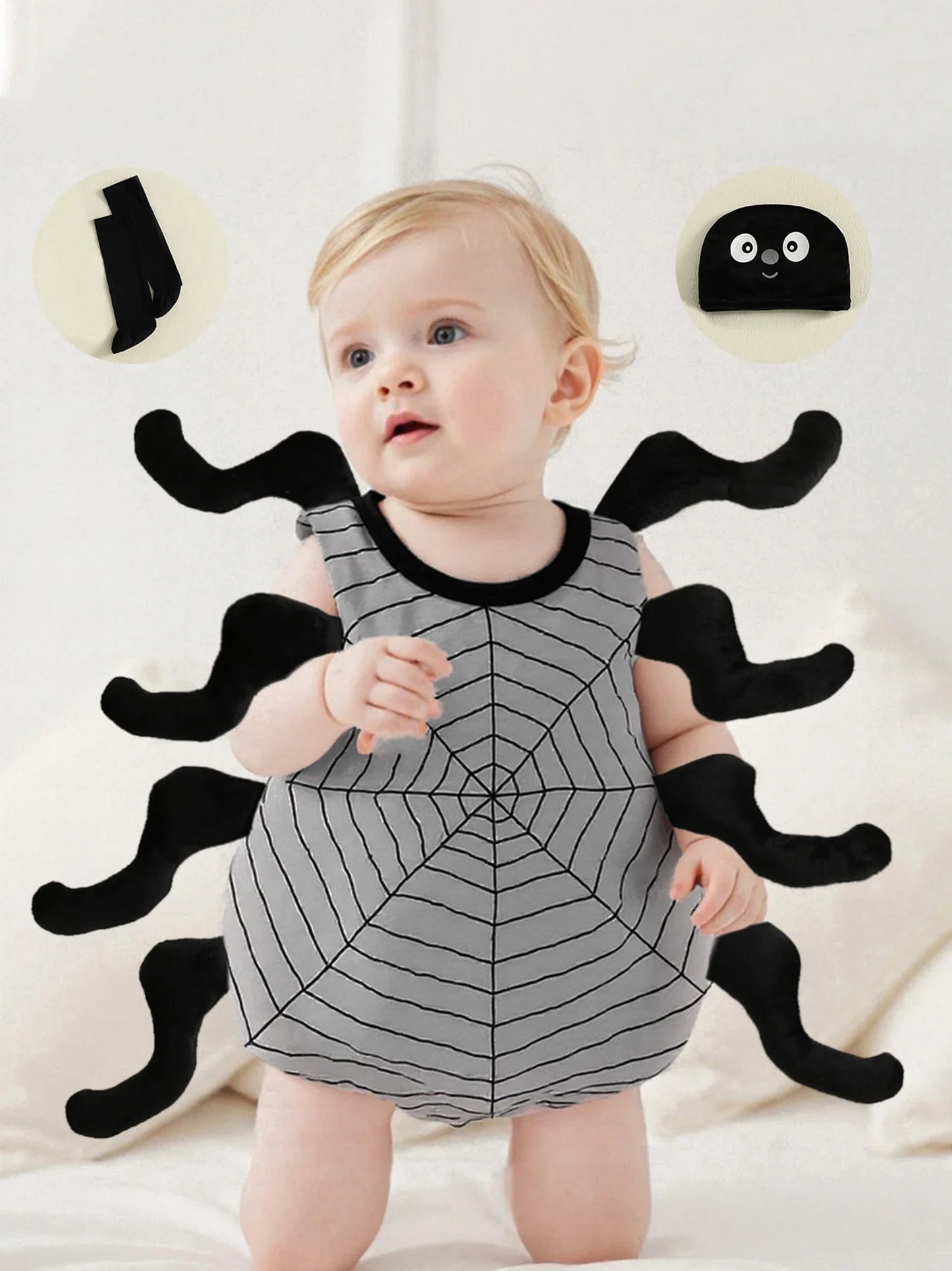 Infant Baby Boy Girl Halloween Spider Cosplay Costume Sleeveless Vest Tops Long Socks Hat 3pcs Sets Party Club Toddler Clothes