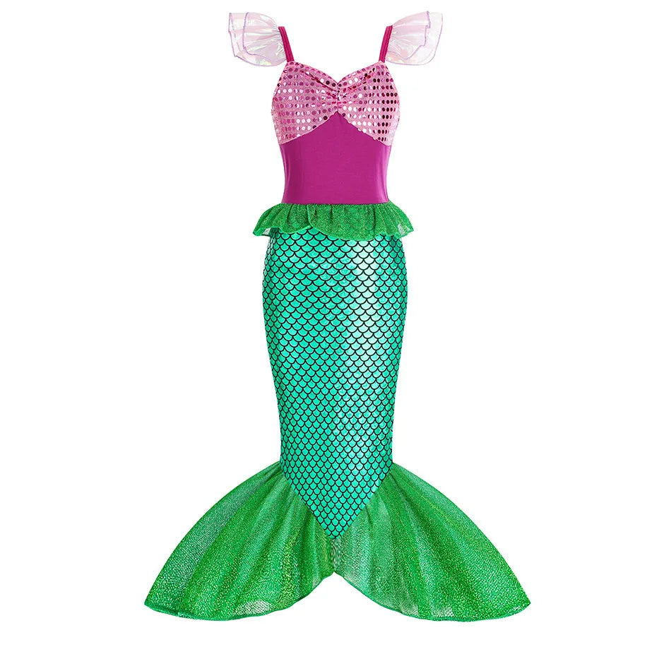 Girls Cosplay Disney Little Mermaid Ariel Prom Princess Costumes Kids Summer Casual Dress Halloween Birthday Party Dress Up 2025