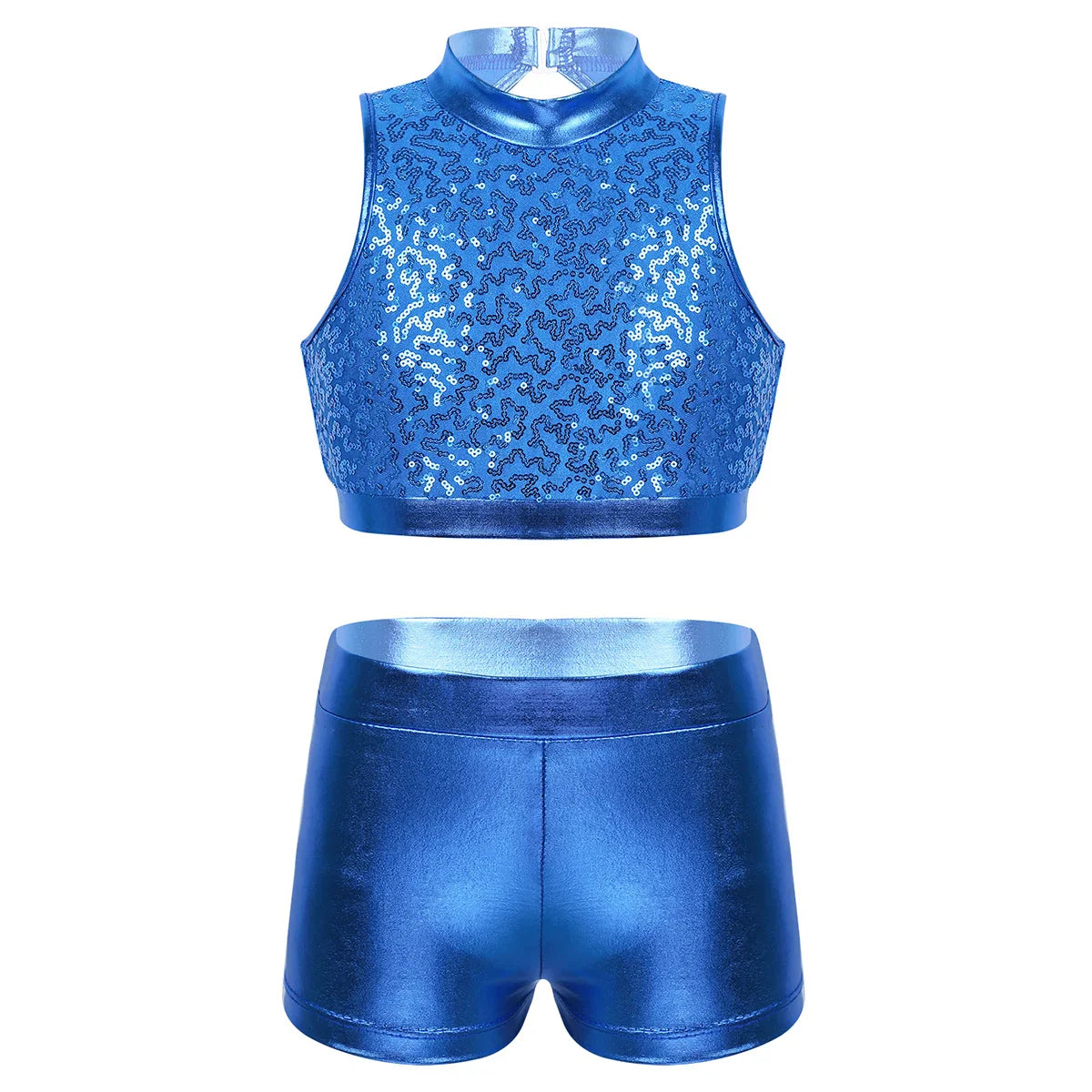 Girls Dance Costume Sequin Crop Top & Shorts Set (Age 6-12 YRS)