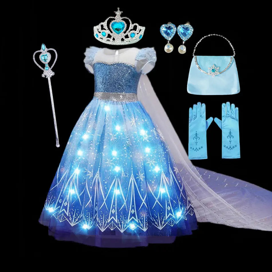 Disney Girl Elsa Role Playing Dress Light Up Kid Halloween Frozen Carnival Apparel Girls Birthday Cosplay Princess Glowing Dress Light up Elsa 03