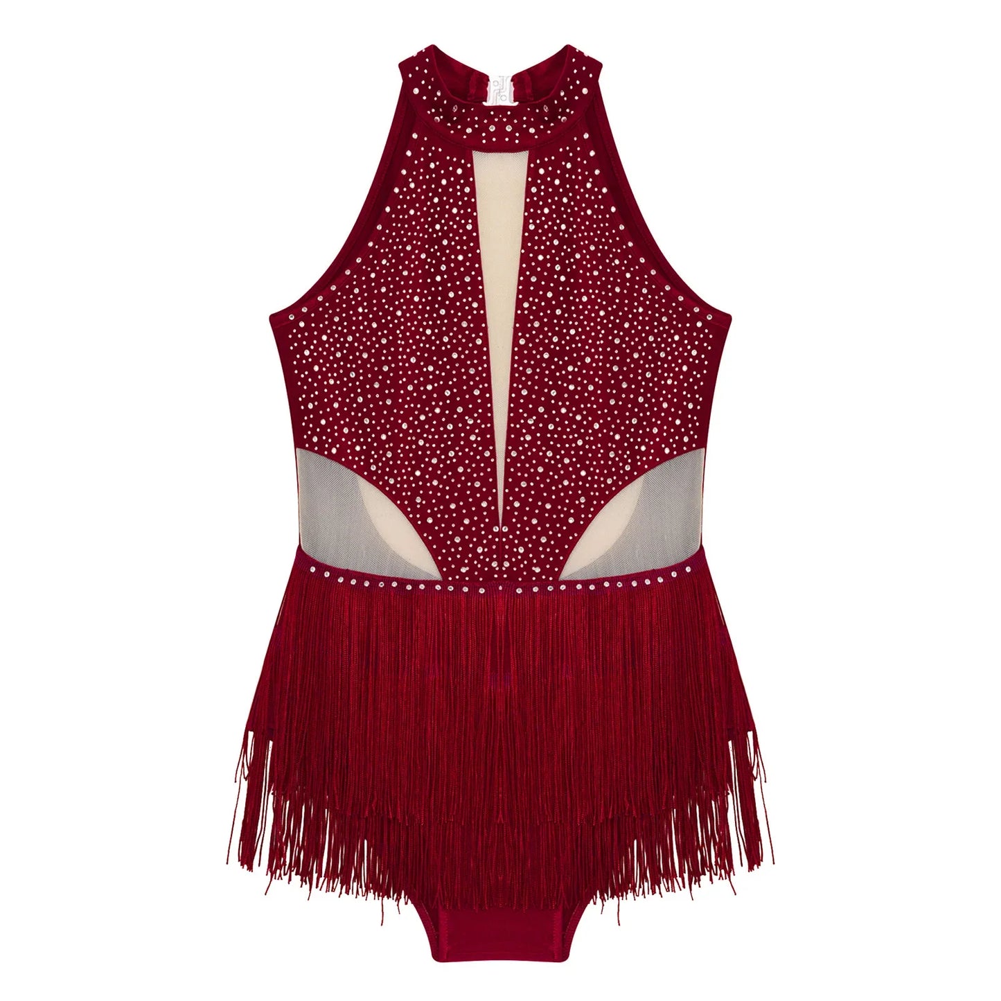 Girls Dance Costume Sleeveless Rhinestone Tassel Leotard (Age 6-16 YRS)