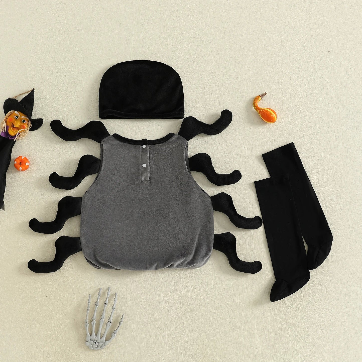 Infant Baby Boy Girl Halloween Spider Cosplay Costume Sleeveless Vest Tops Long Socks Hat 3pcs Sets Party Club Toddler Clothes