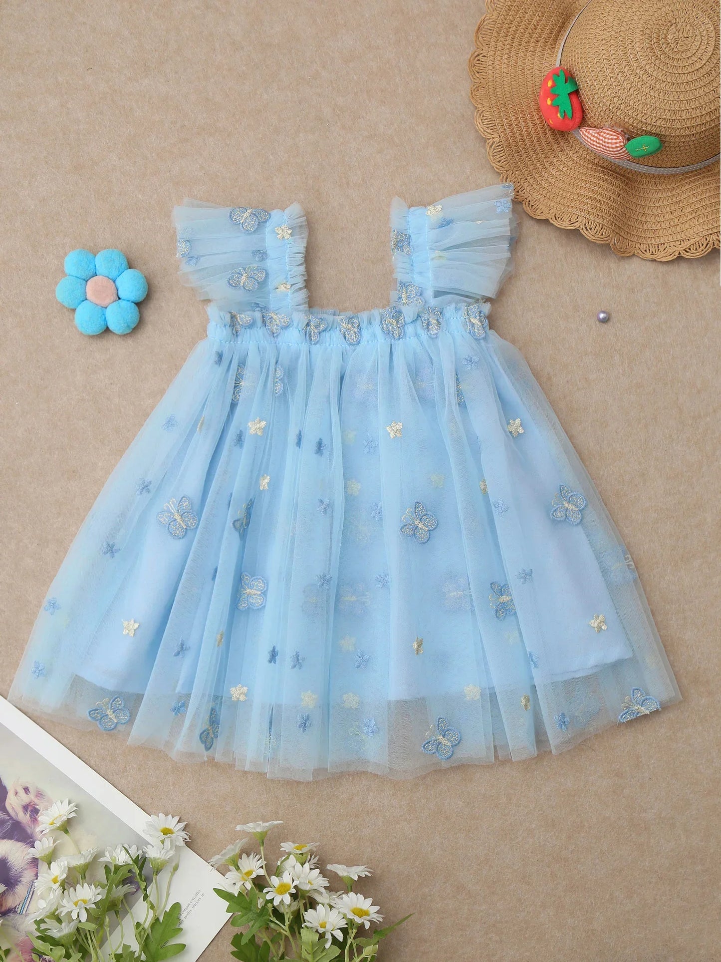 Girls Tulle Ruffled Butterfly Embroidery Dress (Age 12M-6 YRS)